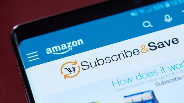 The Amazon Subscribe & Save menu open in the app.