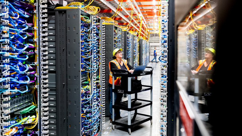 A technician working in a AWS data center