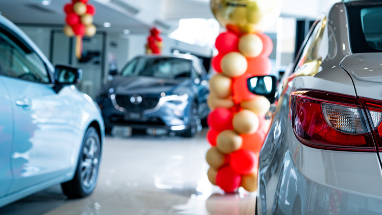 Luxury car dealership showroom