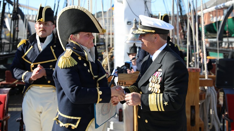 A Change of Command ceremony held on the deck of the USS Constitution