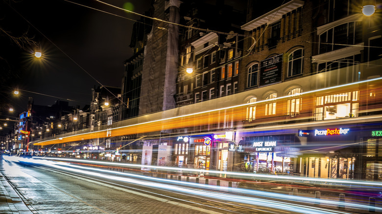 A shot of Amsterdam at night.