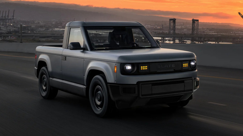 Slate Auto electric truck driving down road