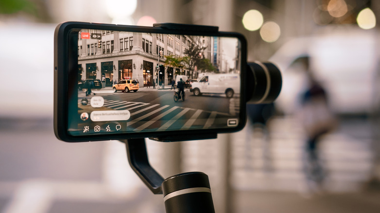 Smartphone capturing city street