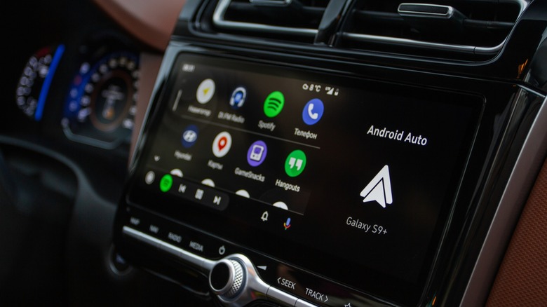 modern car dashboard with the Android Auto app