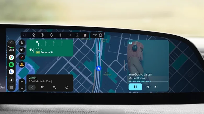 Lucid infotainment system showing Android Auto navigation