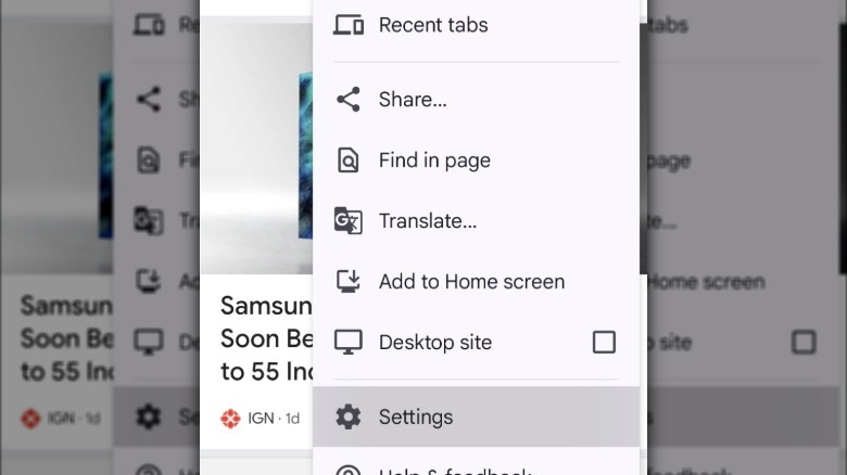 Settings in the Chrome app