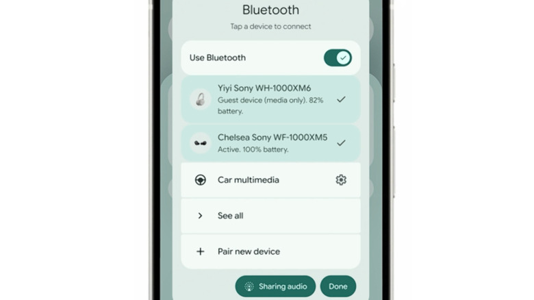 Bluetooth sharing menu in Android 16 on Google Pixel 10