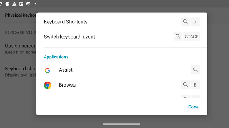 Physical keyboard shortcuts