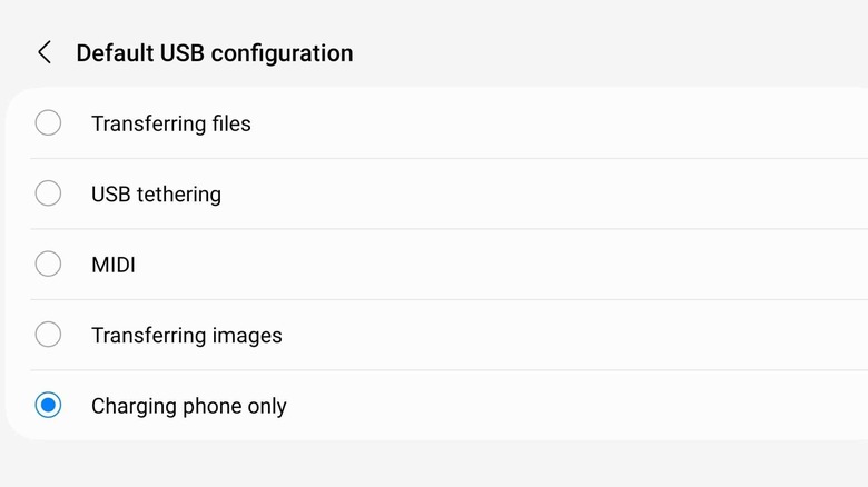 "Default USB configuration" menu