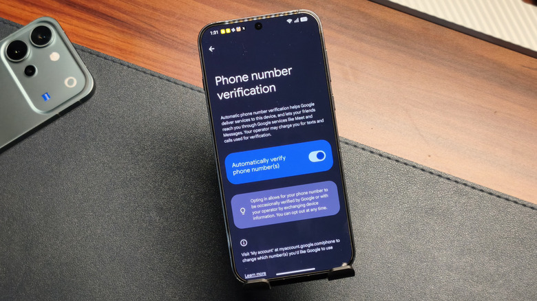 Phone number verification section in Google settings