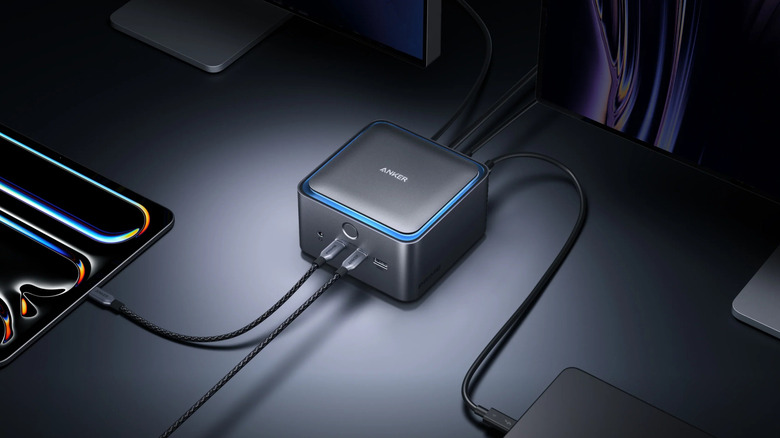 An Anker charging dock placed on a table.