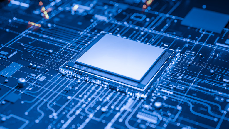 A chip connected to a motherboard.