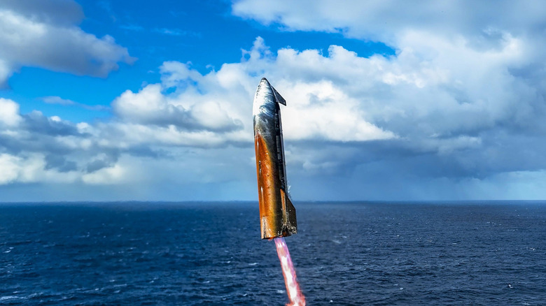 A view of SpaceX's Starship rocket shortly before dropping into the Indian Ocean