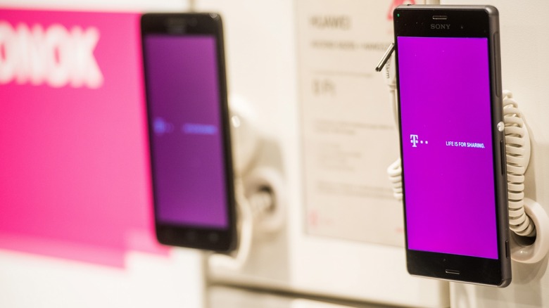 T-Mobile phones on store wall