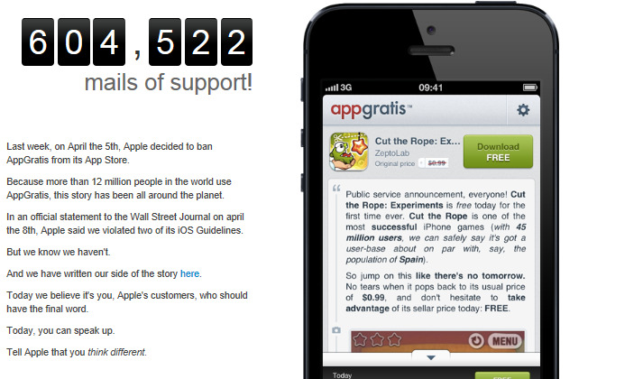 AppGratis petition already has over 600,000 supporters