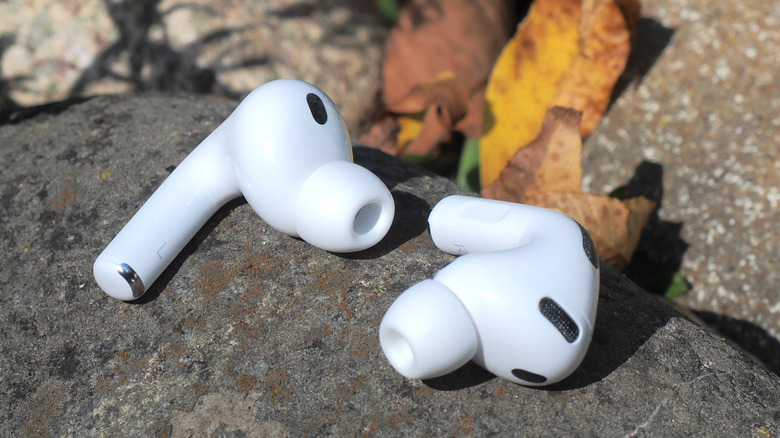 Apple AirPods Pro 3 laying on rock