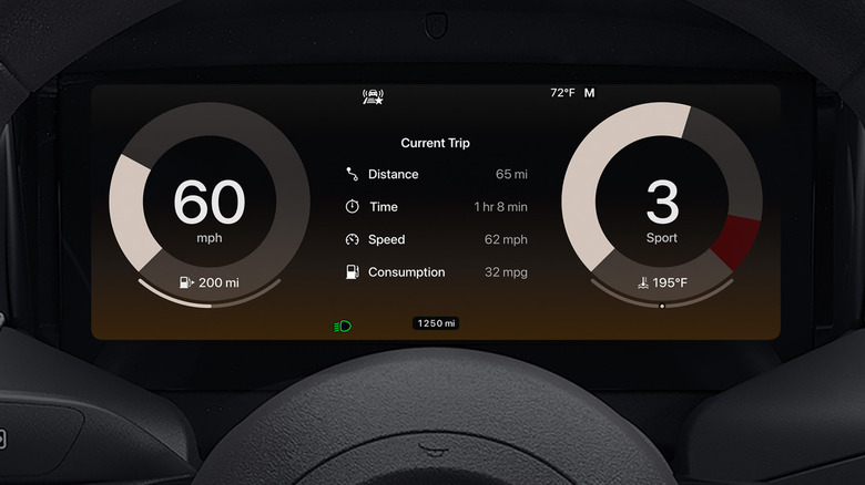 An Apple CarPlay Ultra display showcases details of the driver's latest trip