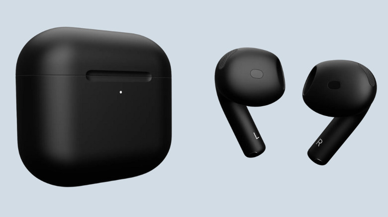 Black Apple AirPods 4 with gray background
