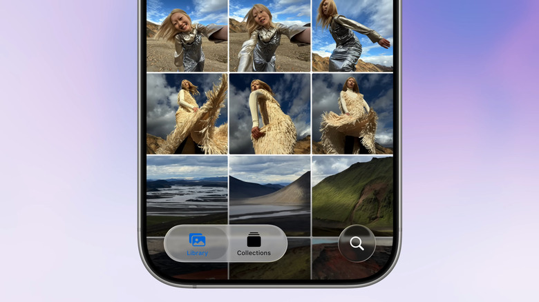 Close up of tabs in iPhone Photos app on iOS 26
