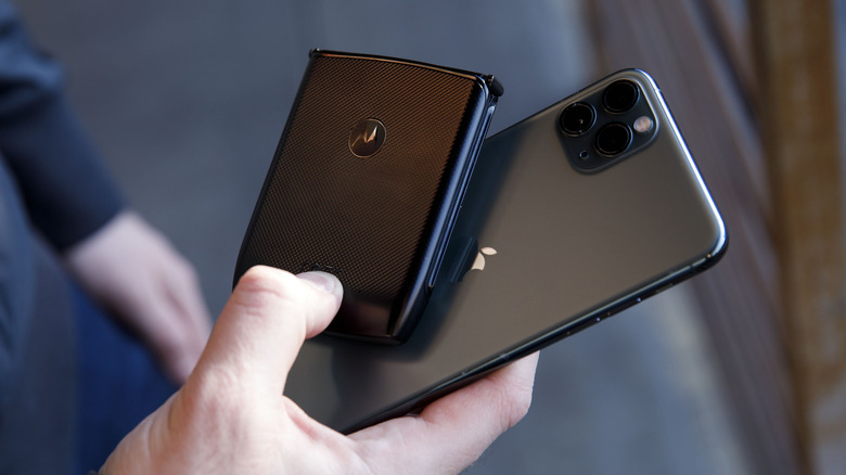 iPhone 11 Pro and Moto Razr flip phone