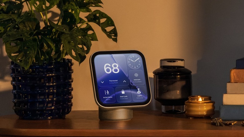 Apple HomeView device on home countertop.