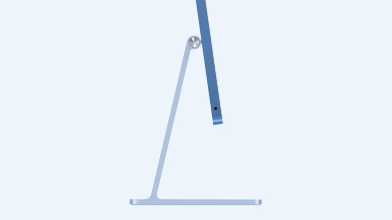 A side view of the iMac over a pale blue background