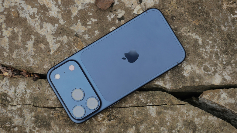 Close up of Apple iPhone 17 Pro rear panel laying on rocks