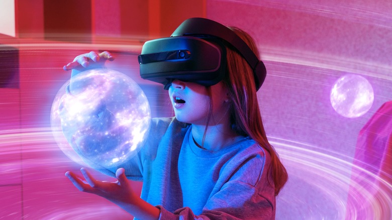 Kid wearing VR headset
