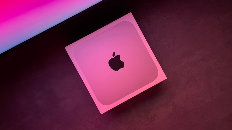 Apple Mac Mini retail box in pink light