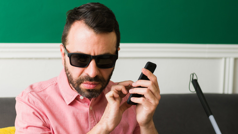 Blind person using smartphone