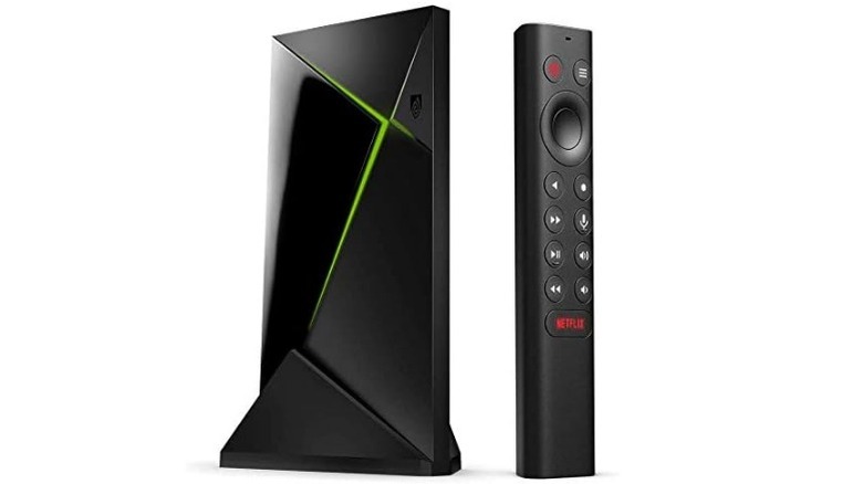 Nvidia Shield Pro and remote on white background