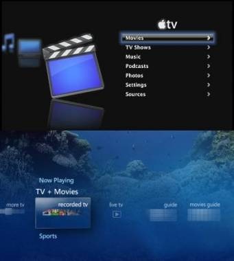 AppleTV interface (top) vs. Xbox 360 media extender interface