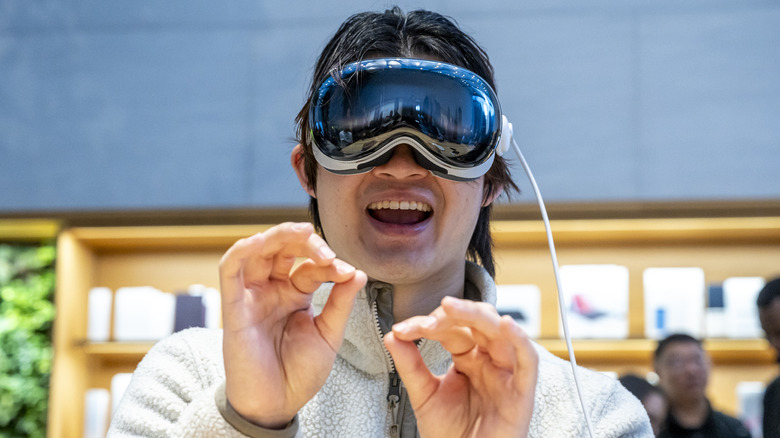 Apple Store customer demos Apple Vision Pro on launch day