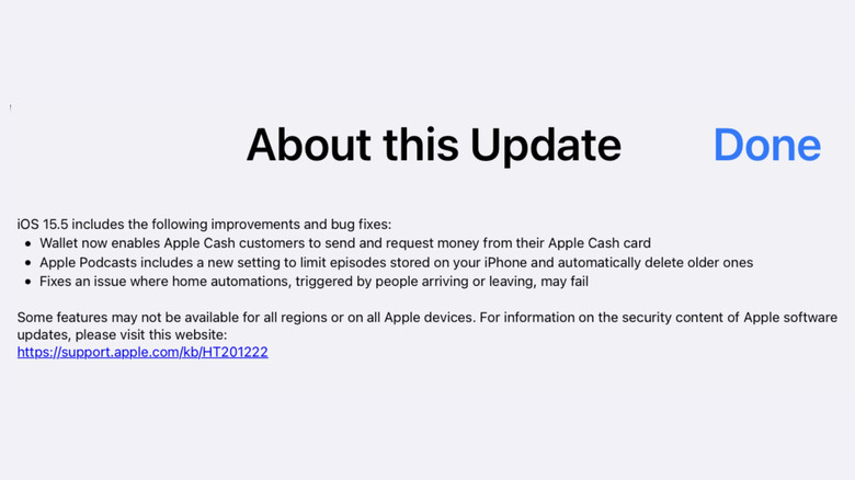 Apple iOS 15.5 update notes