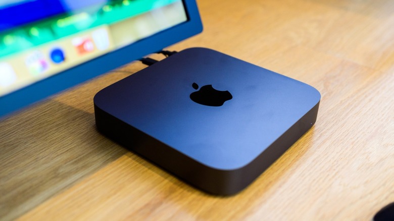 Mac Mini on wood under display