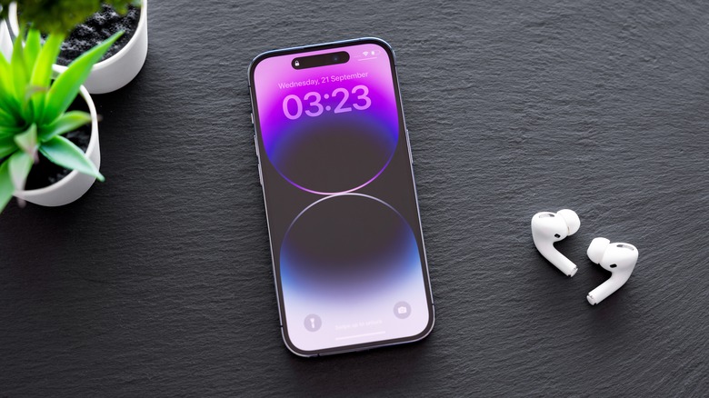 iPhone 14 Pro placed on a desk.