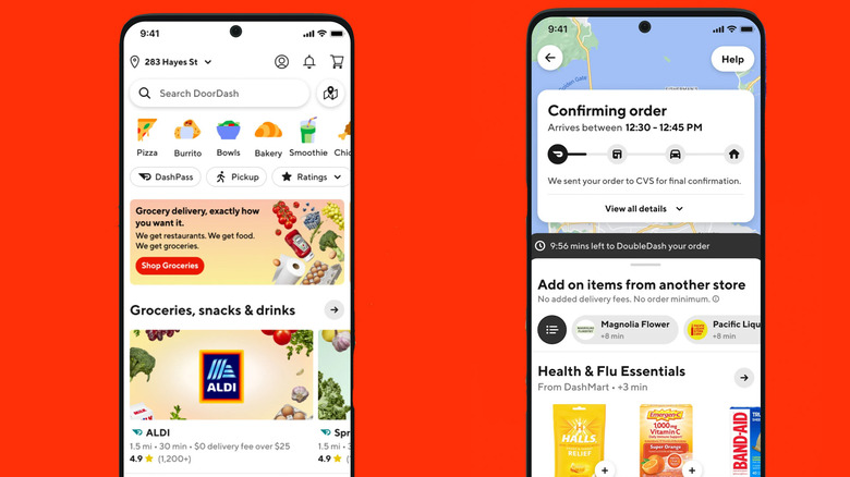 Two screenshots of the DoorDash app on Android.