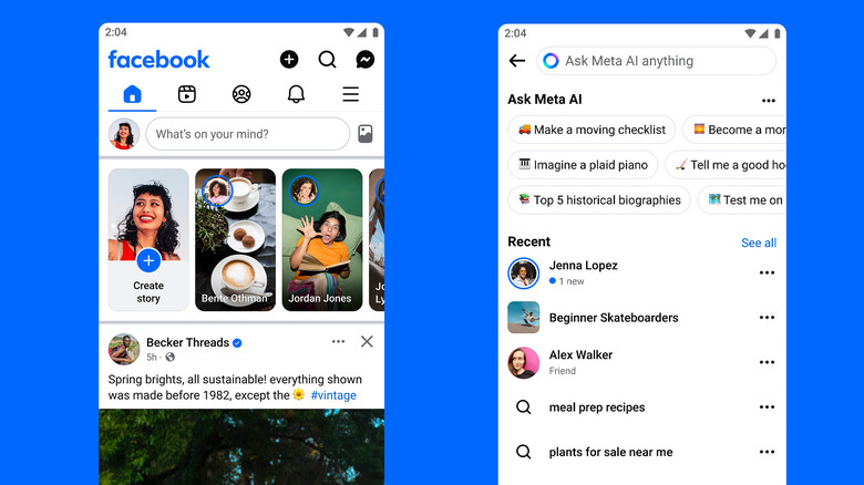 Two screenshots of the Facebook app on Android.