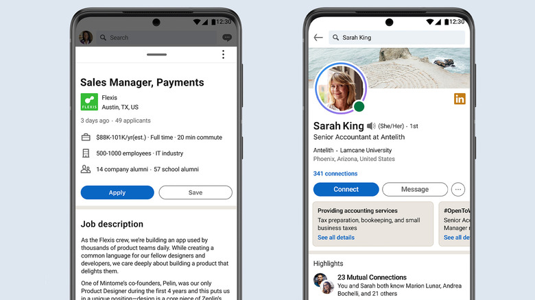 Two screenshots of the LinkedIn app on Android.