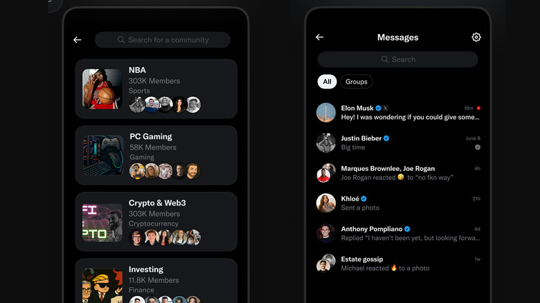 Two screenshots of the X app on a black background.