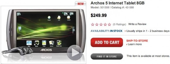Archos 5 Internet Tablet 8GB RadioShack