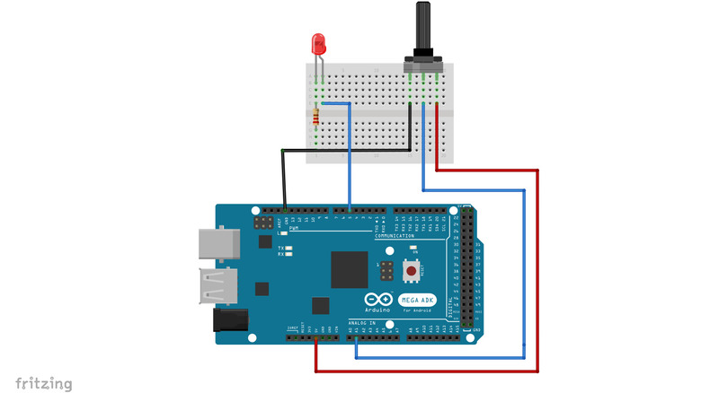 fritzing of Mega with PWM circuit for LED