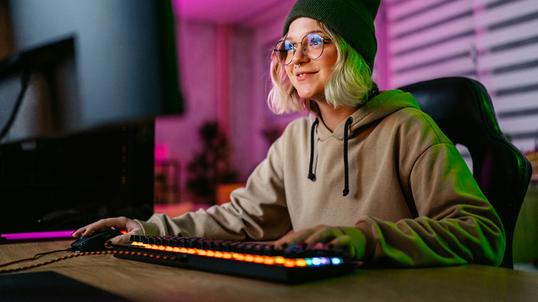 Person gaming on PC
