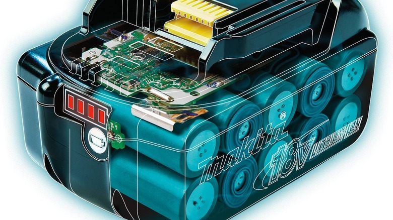 An x-ray view of a Makita 18V battery.