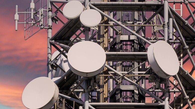 Microwave dishes on a tower