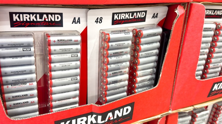 Kirkland AA battery packs on Costco shelf