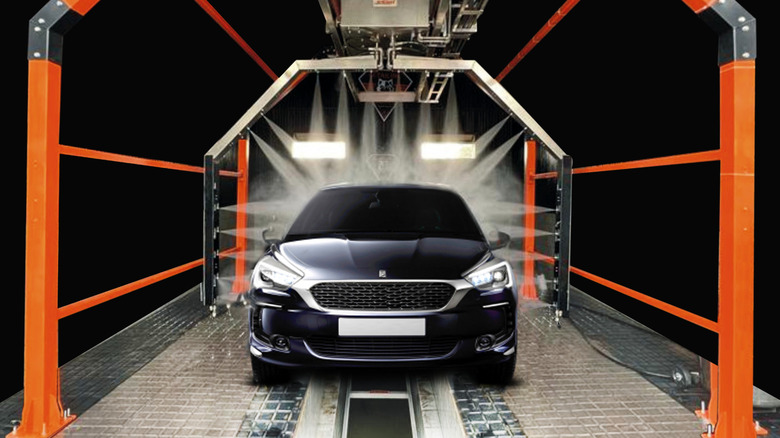 an automated touchless car wash in action