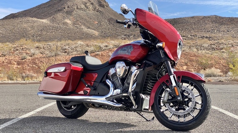 Red Indian Chieftain PowerPlus parked in the desert