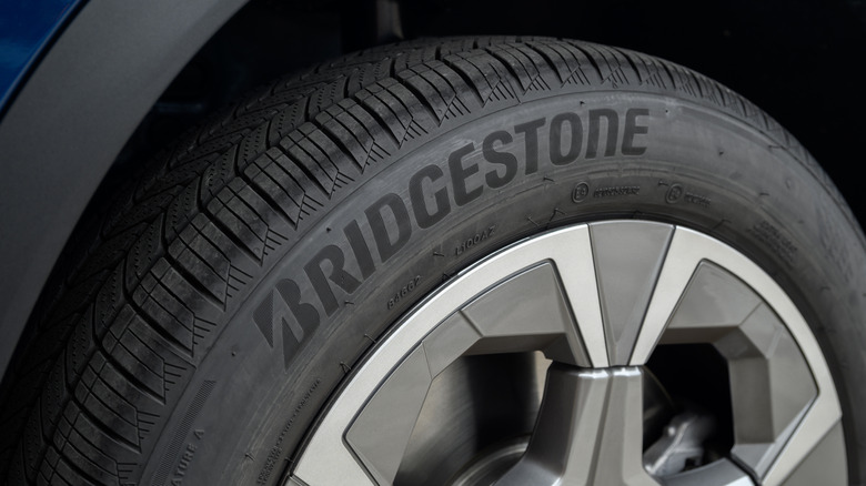 Closeup of a Bridgestone tire