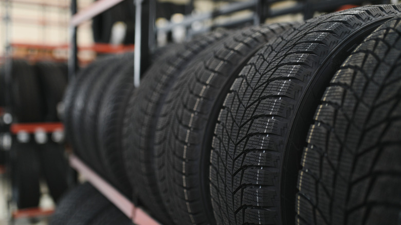 A selection of car tires at a shop